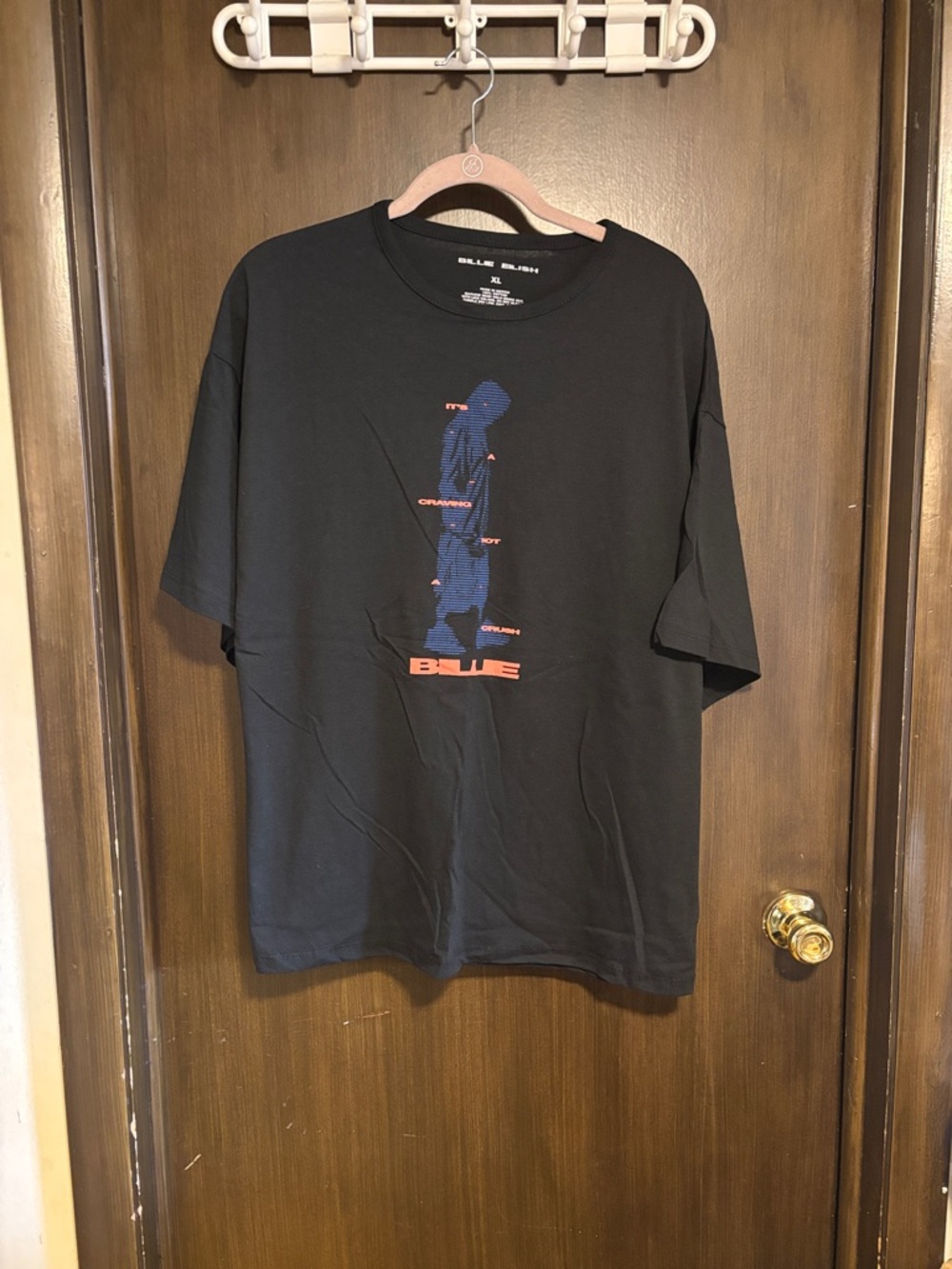 Billie Eilish Black Short Sleeve Tee with Blue Graphic and Red Logo